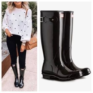 Hunter Glossy Black Women's Rain Boots